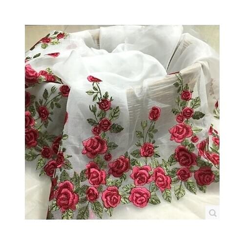 New stereo organza lace rosy cloth embroidery skirt Unilateral bitter fleabane bitter fleabane skirt embroidered fabrics 1meter