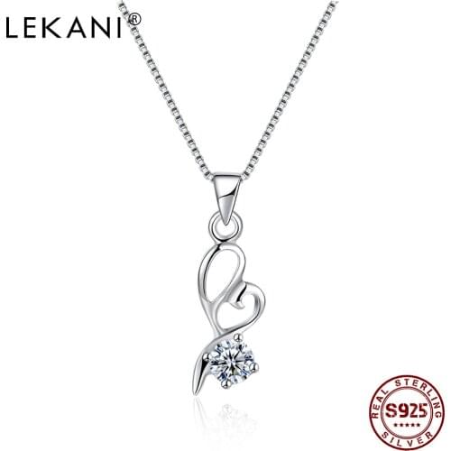 LEKANI Creative Heart Pendant Necklaces For Women 925 Sterling Silver Simple Cubic Zircon Necklace Romantic Anniversary Gift