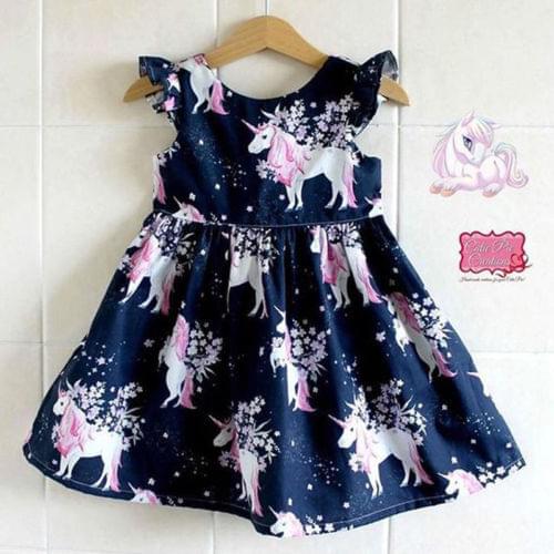Ruffled Sleeve Unicorn Print Dress For Toddler Girls Summer