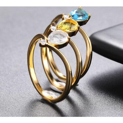 Fashion Womens 12 Birthstone Charm Waterdrop Rings Engagement Wedding Jewelry Gift Constellation Zodiac Ring 2021 Bague Femme