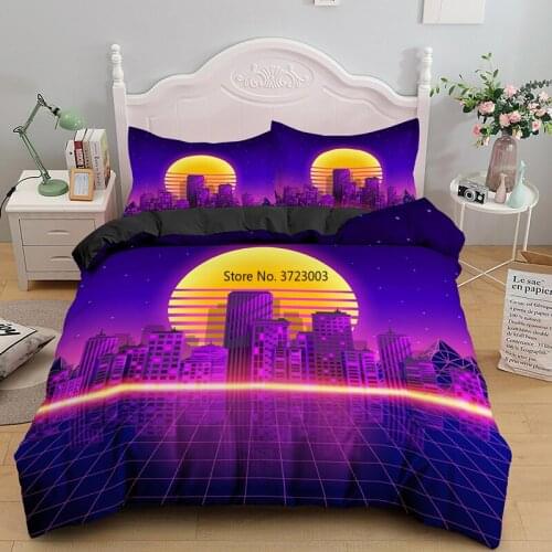 Fashionable Vintage Purple Neon Pattern Bedding Set 3D Digital Print Single Double King Queen Size Home Textile