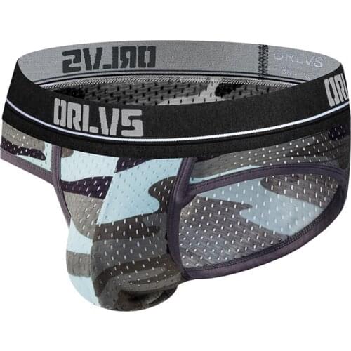 2020 ORLVS Brand Camouflage Sexy Underwear Briefs Men Mesh Underpants Cueca U Pouch Male Panties Mens briefs OR187