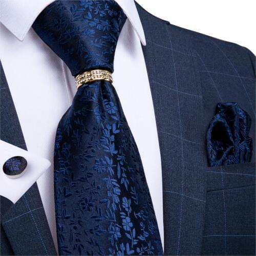 Men Tie Dark Purple Solid Floral Quality Wedding Tie For Men Necktie Ring Hanky Cufflink Silk Tie Set DiBanGu Business JZ03-7272