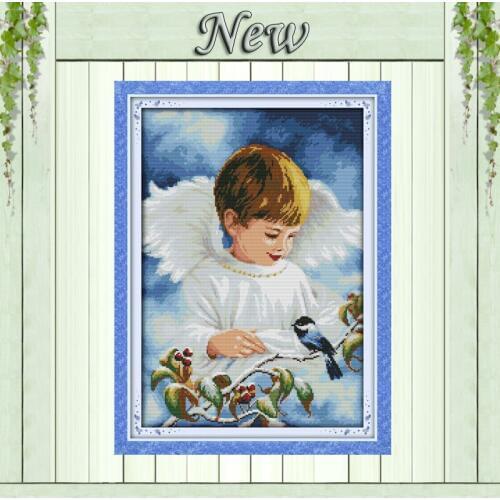 A lovely cherub boy Angel painting Decor 11CT counted printed on canvas DMC Cross Stitch kits 14CT needlework Set DIY embroidery