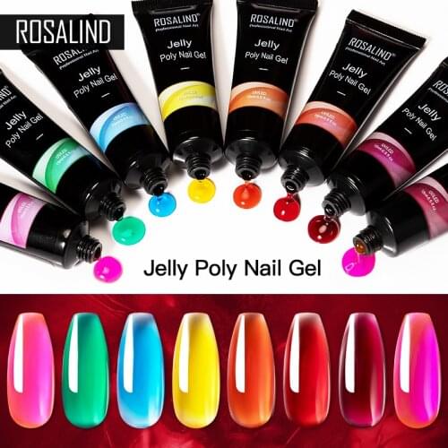 ROSALIND Pure Color Luminous Poly Nail Gel For Manicure Glitter Art Decorations Extension Glue Fast Bulider Nail Polish 15ML