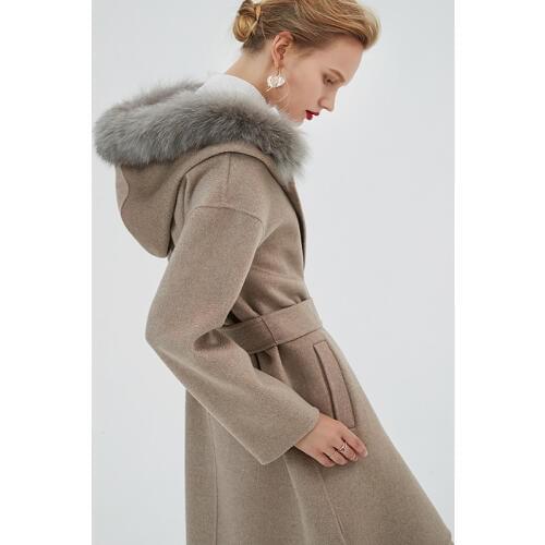 Womens winter coats dark grey Double-sided wool cashmere outwear 2019 autumn plus size ladies fashion overcoats long fur collar