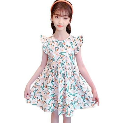 Dress For Girls Floral Pattern Dress For Girl Ruffles Party Dress Child Summer Girls Clothing 6 8 10 12 14
