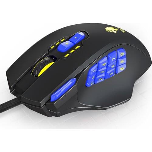 Programmable Gaming Mouse 4000DPI Ergonomic Mouse 18 Programmable Buttons/ 4 Adjustable DPI Levels/ Wight Tuning Set Blue