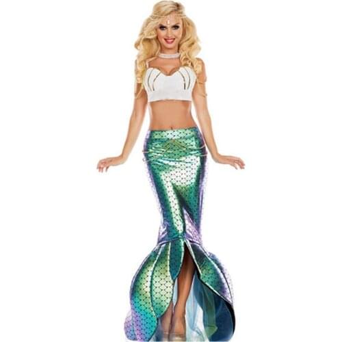 Sexy Adult Princess Sequin Mermaid Tail Masquerade Costume Halloween Nightclub Party Cosplay Skirts Bra