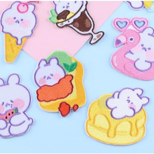 Cute rabbit series Ice cream bunny Patch for Clothing Iron on Embroidered Sew Applique Badge DIY Apparel Accessories