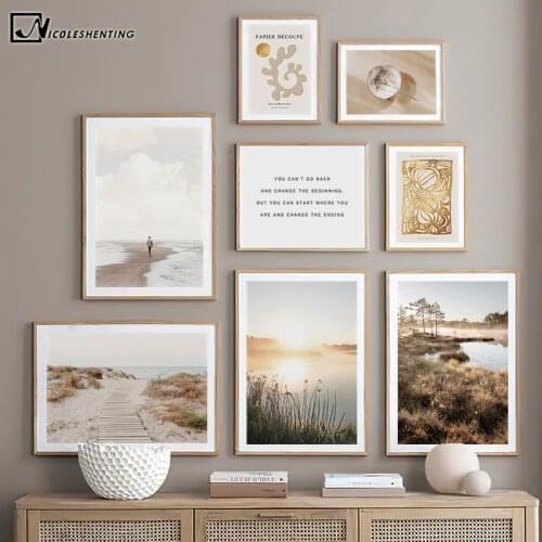 Scandinavia Autumn Sunrise Scenery Poster Beach Nature Landscape Painting Canvas Art Print Nordic Wall Picture Modern Room Decor