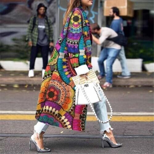 Fashion Womens Trench Coat Printed Windbreaker Long Patchwork Trench Casual Streetwear Women Clothing Autumn Coat Female