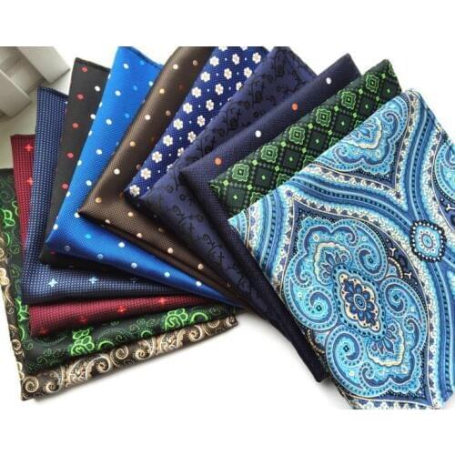Woncoomody Polka Dots Striped Handkerchief Wedding Polyester Printed Hanky Mens Fashion Business Pocket Square Towel 25*25CM