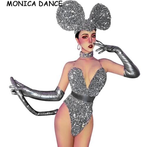 Women Jazz Dance Costumes Silver Sequined Hip Hop Dancer Nightclub Sexy Bar Dj Female Singer Costume Girls Stage Bodysuit