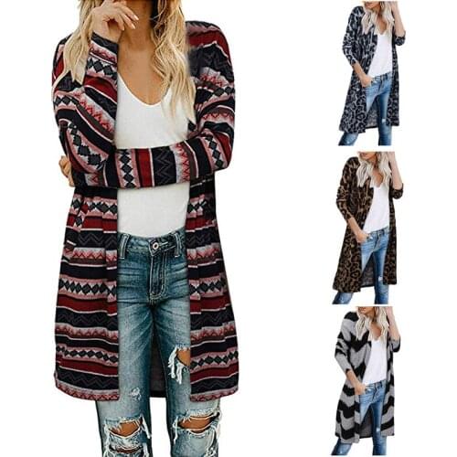 2021 Autumn Cardigan New Ladies Fashion Crew Neck Casual Leopard Print Knit Coats Long Sleeve Women Oversized Knitted Cardigans