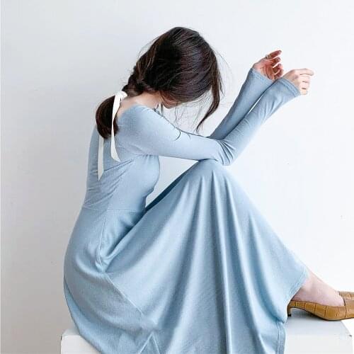 2021 new light blue square collar dress design slim dress dresses for women party Casual Sheath Summer Cotton