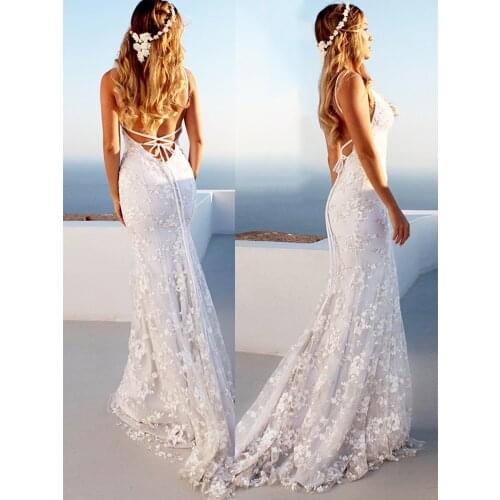 Sexy Evening Party Dress Women Deep V Neck Wedding Dance Long Dress Backless Sleeveless Embroidery White Dresses Vacation Wear