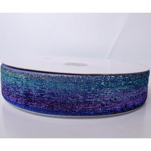 1-1/2'' 38mm Rainbow #35 Blue Purple Silver Omber Glitter Ribbon