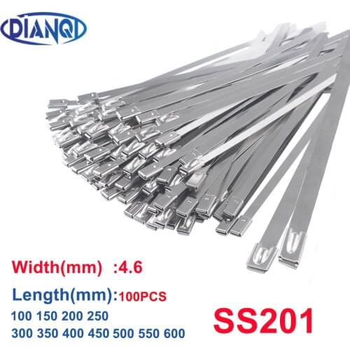 100pcs 4.6mmx250mm 150mm 200mm 300mm 350mm Latching Self-Locking Stainless Steel wires cable ties self-Lock tie wrap zip ties