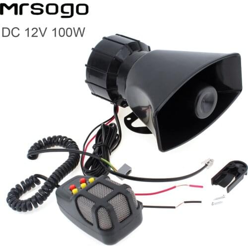 100W 12V 5 Sounds Car Truck Speaker Super Loud Siren Horn 105dB with MIC Micorphone for motorcycles mopeds cars truck