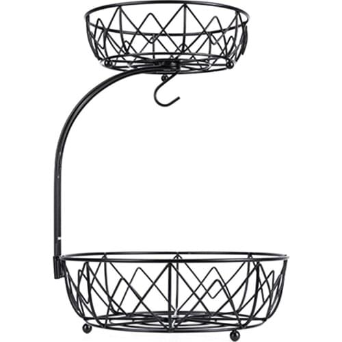 2 Tier Fruit Basket Bowl With Banana Hanger For Kitchen Countertop, Detachable Fruit Vegetable Storage Holder Display