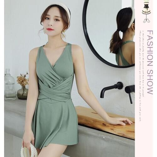 2020 Swimsuit Women\s Hot Spring Small Chest Gathered Conservative Covering Belly Thin Sexy Net Red Ins Fairy Fan Swimming Ms