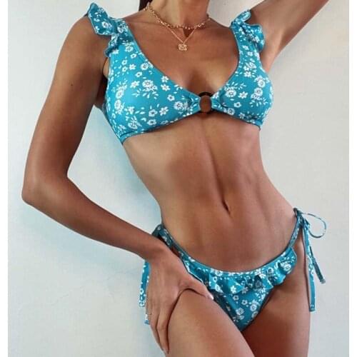 2021 Push Up Bikinis Womens Swimsuit Women Ruffle Swimwear Thong High Cut Bathing Suits New Thong Bikini Set Beachwear Summer