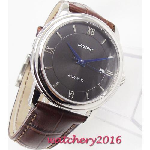 40mm Coutent Black Dial Sapphire Glass Date Leather Stainless steel case Miyota Automatic Movement Mens Mechanical Wristwatch