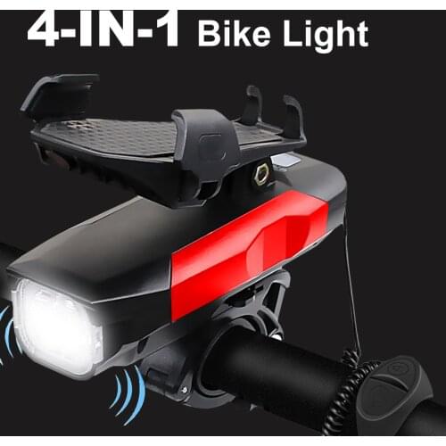 4000mAh Bicycle Light Horn 4~6.5 inch Phone Holder USB Rechargeable Waterproof Bicycle Flashlight Bike Accessories as Power Bank