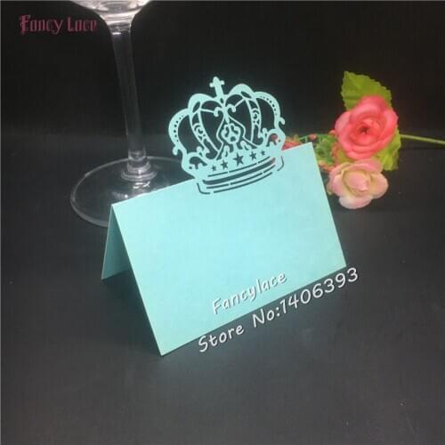 50pcs Laser cut Crown Wedding Place table holder Cards Wedding Name Cards Pearlescent Name Place Table Cards Decoration Supplies