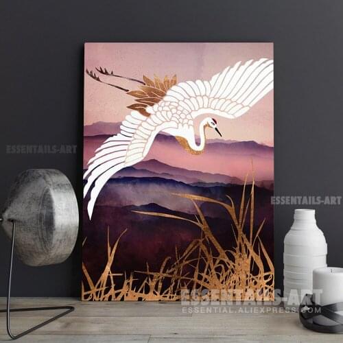 Nordic Abstract Elegant crane metal Canvas Wall Art Painting Poster Bedroom studio print Living kid Room Home Decoration Prints