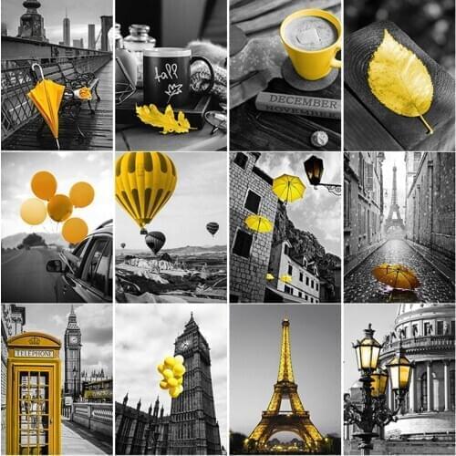 DIY 5D Diamond Painting Yellow Street Scene Diamond Embroidery Rhinestones Full Round/Square Mosaic Cross Stitch Home Decor Gift