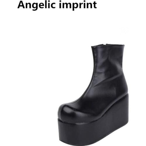 Angelic imprint handmade mori girl Women short boots lady lolita punk ankle Boots woman high heel wedges pumps platform shoes 46