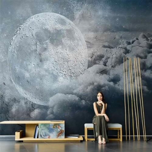 Beibehang custom Nordic minimalist huge moon art oil painting wallpaper for living room TV background 3D wall papers home decor