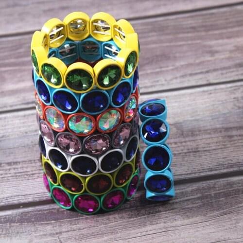 Bohemian Enamel Stretch Cuff Bracelet Polished Glass Tile Bead Bracelet Painting Big Crystal Elastic Bracelet Bangle Best Gifts