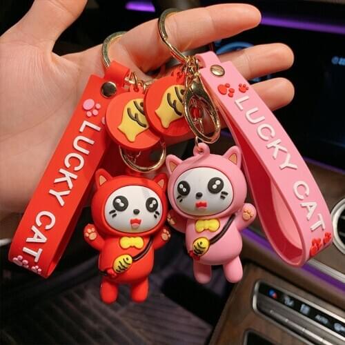 Cartoon eating fish cat doll Keyring for Women Men bag car pendant Keychains creative cute keychain key pendant Jewelry