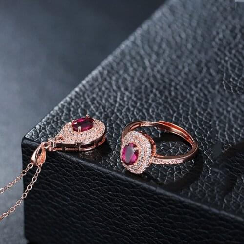 DAIMI Real Garnet Sets 925 Sterling Silver Pendant/Ring Female Color Treasure Set