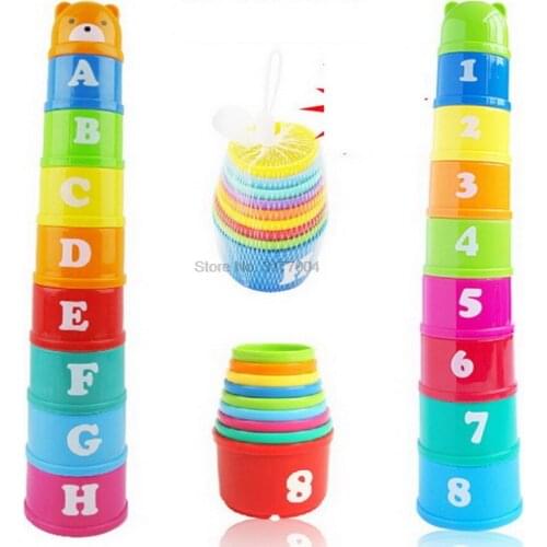 DHL 50set 8PCS+1 bear head Educational Baby Toys 6Month+ Figures Letters Foldind Stack Cup Tower Children Intelligence Figurines