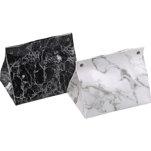 PU Leather Marble Tissue Box Chic Paper Container Bag Napkin Holder Cover Car Towel Tissue Cases Home Desktop Decoration 1pc