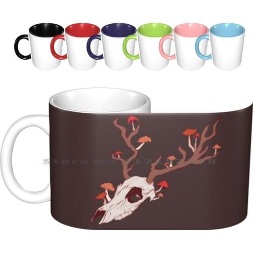 Nature Of Decay Ceramic Mugs Coffee Cups Milk Tea Mug Deer Deer Skull Skull Vulture Culture Goblin Core Mushroom Mushrooms
