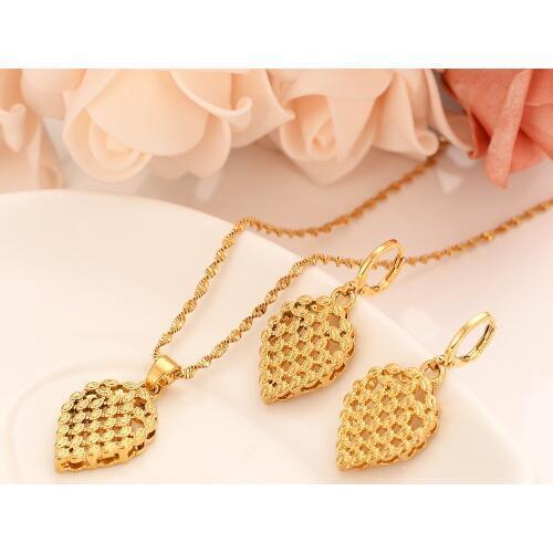 African gold pendant Necklace Earring Set Women Party Gift Leaf charms women girls Fine Jewelry wedding bridal gift