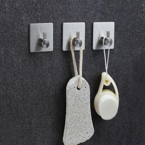 KKTNSG Silver/black hook 304 Stainless Steel Hooks Hanger Self Adhesive Robe Towel Hook for Bathroom 3pcs