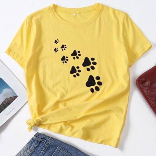 Paw Print Dog Cat Animal Lover Woman T-Shirt Short Sleeve T-Shirts Summer Tops for Women Cotton Graphic Tee Female Shirt Clothes