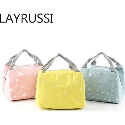 LAYRUSSI New Simple Picnic Bag Zipper Insulation Package Cotton Linen Portable Waterproof Lunch Bag Insulation Fruit Drink Bag