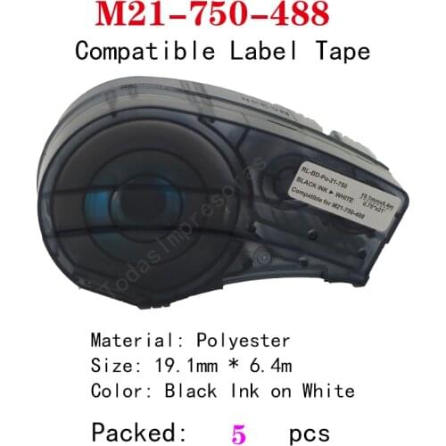 5 Pack M21-750-488 Polyester Label Ribbon tape Black On white For BMP21 PLUS Printer M21-750-488 19.1mm * 6.4m cinta de etiqueta