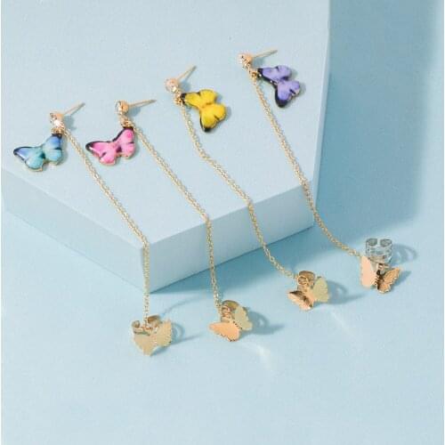 Lost Lady Cute Enamel Butterfly Drop Cuff Earrings for Women Girls Fashion Jewelry Wholesale Metal Chain Hanging Earrings Gifts