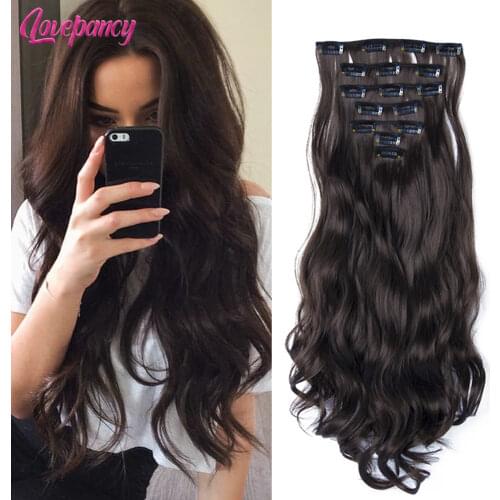 Eunice hair 22inch Ombre Long curly Hair Extension 7pcs/set 16 Clips High Tempreture Synthetic Hairpiece Clip in Hair Extensions