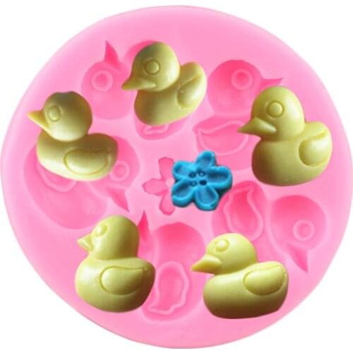 Cute Duck Silicone Mold Flower Cupcake Topper Fondant Chocolate Mould Cake Decorating Tools Baby Birthday Resin Candy Clay Molds