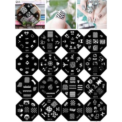Fashion QA1-QA64 Cute Cartoon Patterns Nail Art Stamp Template Image Plate Nail Stamp Transfer Square Nail Stamping Plates 10PCS