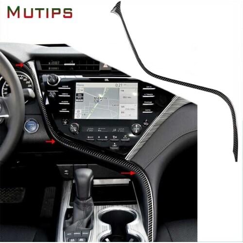 Mutips For Toyota Camry 2018 2019 2020 Carbon Fiber Car Center Console Cover Trim Strip Sticker Dashboard Interior Accessories
